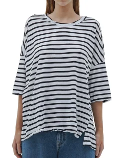 Stripe Slouch Side Step Short Sleeve T-Shirt