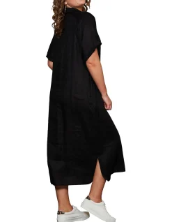 Studio Linen Maxi Tab Sleeve Shirt Dress