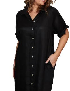 Studio Linen Maxi Tab Sleeve Shirt Dress