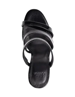 TERRA Black Creased Leather Strappy Heel