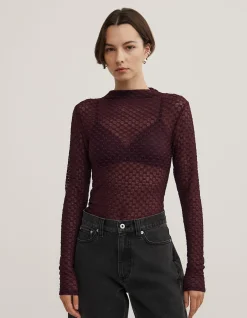 Textured Mesh Long Slevve Top
