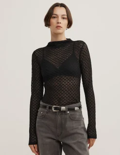 Textured Mesh Long Slevve Top