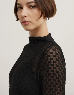 Textured Mesh Long Slevve Top