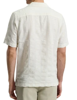 TEXTURED COTTON LINEN SS SHIRT