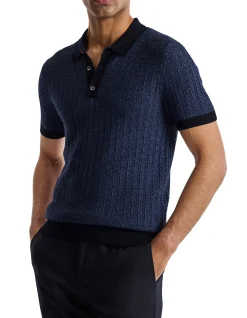 TEXTURED JACQUARD MERINO POLO