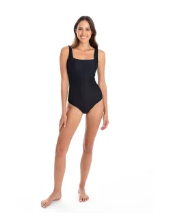 Textured Rib Square Neck One Piece Swimsuit