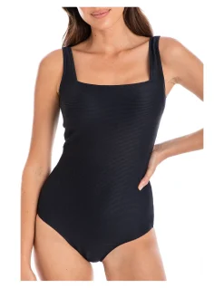 Textured Rib Square Neck One Piece Swimsuit