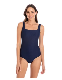 Textured Rib Square Neck One Piece Swimsuit