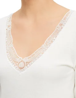 Thermal Cotton Wool Long Sleeve Lace Top