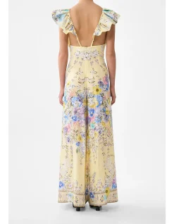 TIE FRONT FRILL SLEEVE JUMPSUIT