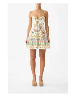 TIE FRONT SHORT DRESS WITH HEM RUFFLE