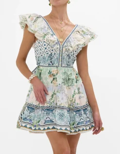 TIERED SHORT DRESS WITH NECK FRILL