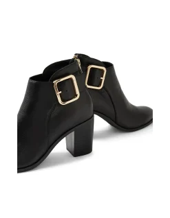 Toodloo Buckle Heel Leather Ankle Boots