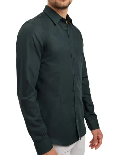 Topstitch Cotton Linen Shirt Navy