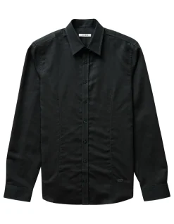 Topstitch Cotton Linen Shirt Navy