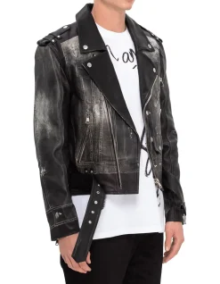 Trompe L'?il Leather Biker Jacket