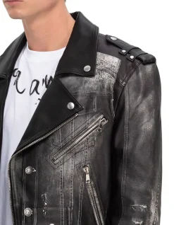 Trompe L'?il Leather Biker Jacket