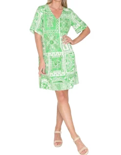 Tropicana Linen Blend V Neck Shift Dress