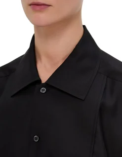 TUXEDO DRAPE SILK SHIRT DRESS