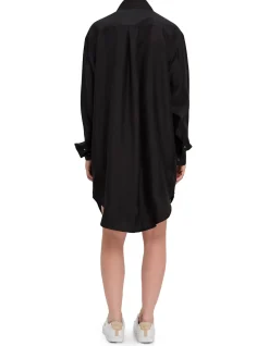 TUXEDO DRAPE SILK SHIRT DRESS