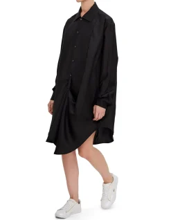 TUXEDO DRAPE SILK SHIRT DRESS