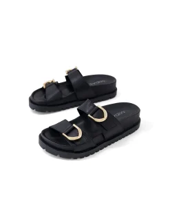 Ully Gold Buckle Platform Leather Slides