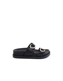 Ully Gold Buckle Platform Leather Slides