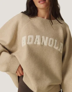 Varsity Boucle Oversized Knit Crew Sweatshirt