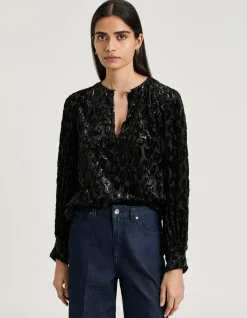VELVET DEVORE LONG SLEEVE BLOUSE