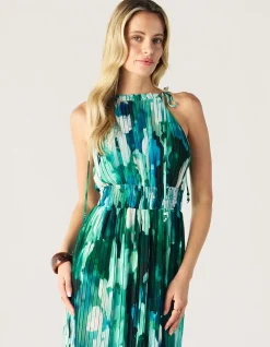VERDANT PRINT HALTER DRESS