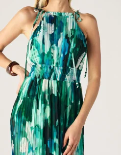 VERDANT PRINT HALTER DRESS