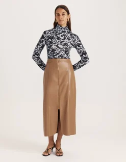 VIV FAUX LEATHER ZIP FRONT SKIRT