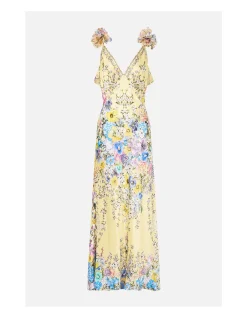 V NECK BIAS SLIP DRESS WITH BACK FRILL