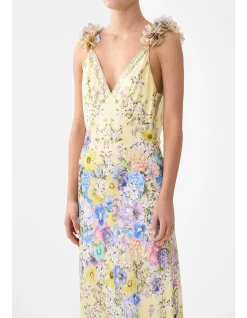 V NECK BIAS SLIP DRESS WITH BACK FRILL