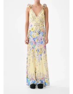 V NECK BIAS SLIP DRESS WITH BACK FRILL