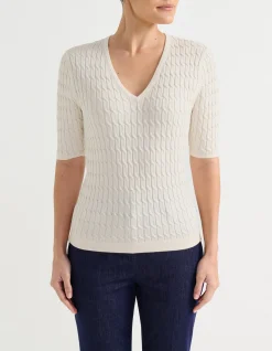 V NECK CABLE TEE