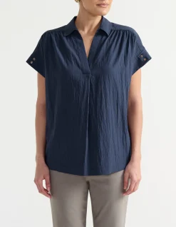 V NECK GATHERED SHIRT
