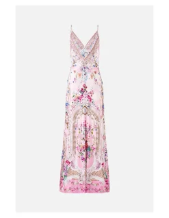 V-NECK LONG BIAS SLIP DRESS WITH TRAIN