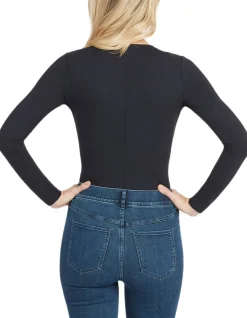 V Neck Long Sleeve Bodysuit Black