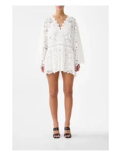 V NECK RELAXED SHORT DRESS W DROPPED WAIST