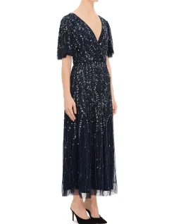 V NECK SS MIDI DRESS