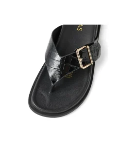 VOLUTE Croc Embossed Buckle Thong Sandals
