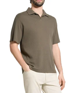 Waffle Short-Sleeve Polo in Cotton
