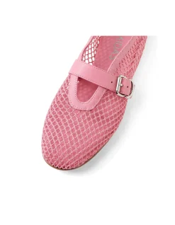Walaa Pink Mesh Buckle Mary Jane Flats