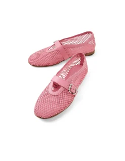 Walaa Pink Mesh Buckle Mary Jane Flats