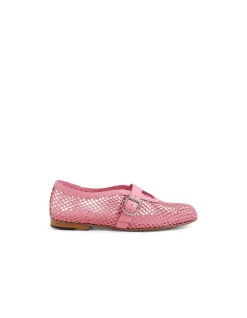 Walaa Pink Mesh Buckle Mary Jane Flats