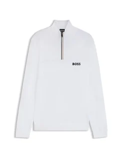 Water-repellent cotton-blend sweater with zip neck