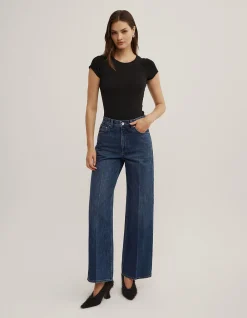 Wide Leg Crease High Rise Full Length Jeans