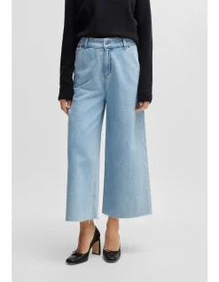 Wide-Leg Short Jeans in Mid-Blue Denim