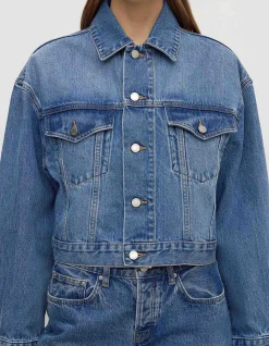 Womens Cropped Denim Jacket Classic Blue